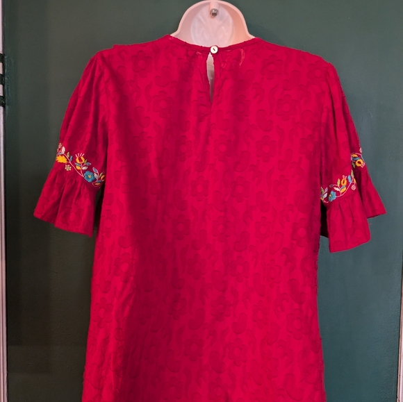 Anthropologie Red embroidered cotton blouse - Picture 5 of 7